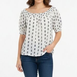 LOFT Women Size S Black and White Patterned Blouse